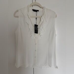 Vertigo Beaded Ruffle Sleeveless Blouse NWT